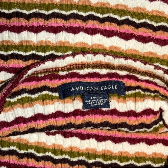 American Eagle Super Soft Striped Halter Top Small Pink Green Ribbed Y2K - Picture 4 of 4